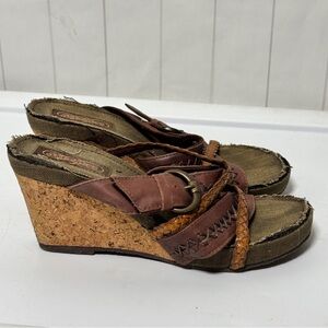 Skechers Y2K Strappy Buckle Wedges Slip On Sandals Boho Indie Spring Summer US 8